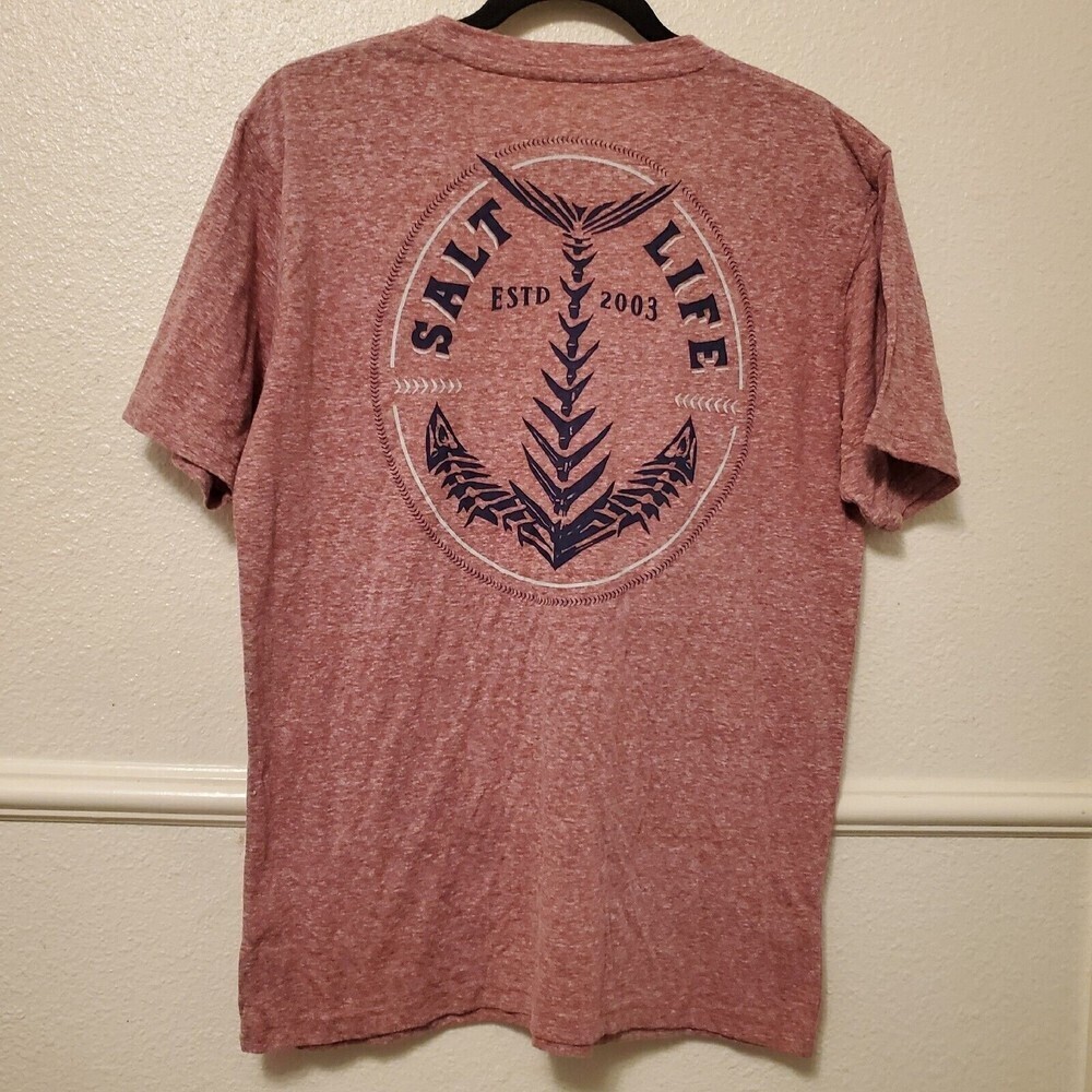 Salt Life T Shirt  Anchor Bones Red Faded Look Tee Mens Adult M Front Back Print